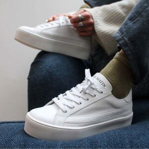 Sans Matin The LALA Greek Letters White Leather Platform Sneakers